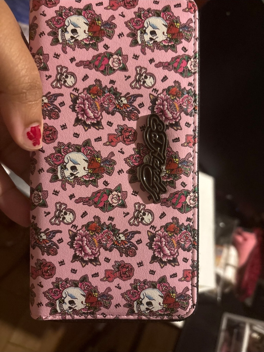 Ed Hardy Pink Skull & Floral Wallet